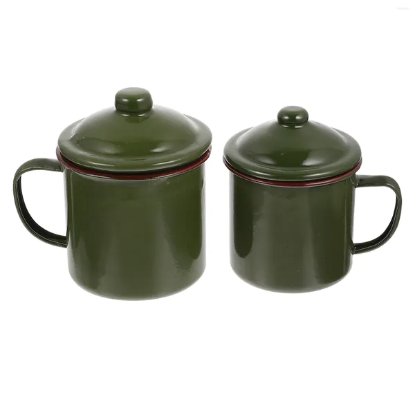 Verres à vin 2 pièces tasse en émail vert armée tasses Vintage tasses d'eau durables voyage boire des amateurs de café thé pratique