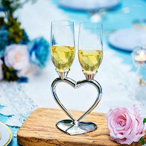 Verres à vin 2 pièces mariée marié toast tasse cristal cadeaux de fête de mariage argent en forme de coeur Couple verre à Champagne Sherry gobelet