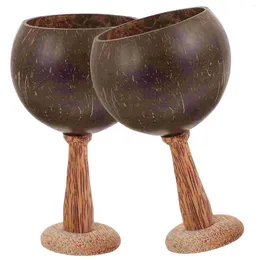 Verres à vin 2 pièces, tasse en noix de coco, porte-gobelet décoratif, récipient en coquille en bois, jus de vacances S