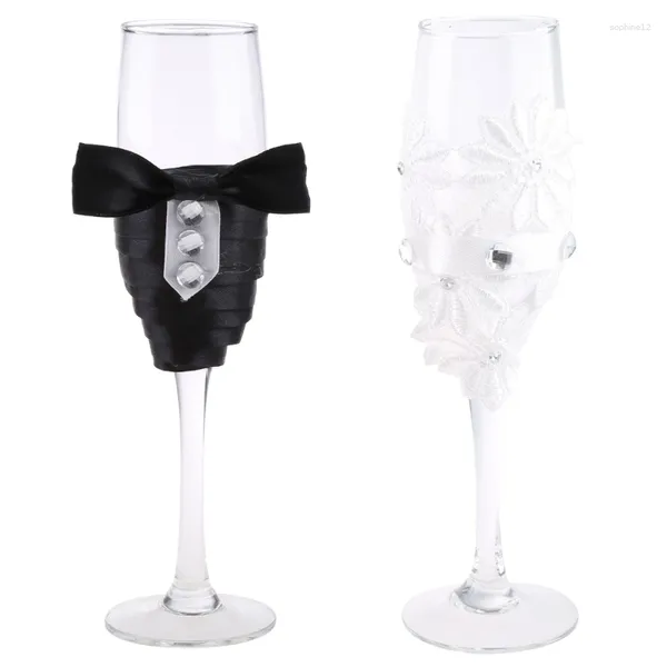 Vers à vin 2 pcs fleurs Crystal Champagne flûtes mariage Mr Mme Tasting Cups Gift sets pour les couples