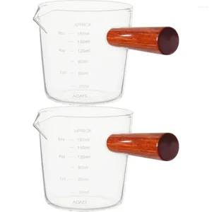 Verres à vin 2 pcs verre lait gu l'échelle de conception de café tasse de pichet transparent espresso ss tasses de mesure en bois