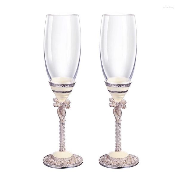 Verres à vin 2 pièces/ensemble verre à Champagne en cristal émail, gobelets d'amoureux, verres à boire de mariage pour décoration de fête, boîte cadeau