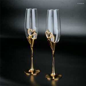Wijnglazen 2 stuks Bruiloft Feest Kristal Champagne Bekers Goud Diamant Valentijnsdag Geschenk 200ml