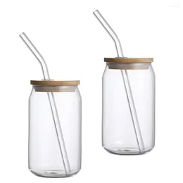 Verres à vin, 2 ensembles de verres à jus, pour enfants, couvercles en paille, pot Mason à large bouche, résistant à la chaleur, pour Cocktail polyvalent