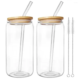 Wijnglazen 2 sets brede mond glas waterfles drankkop melksap bamboe draagbaar helder ontwerp voor koffie