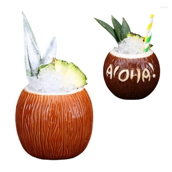 Verres à vin 2 styles 400-500 ml en céramique Tiki motif de noix de coco lettre tasse cocktail sable glace tasse d'encre froide restaurant familial verres cadeau