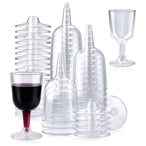 Casas de vino 20 40 50 piezas de plástico transparente Copas reutilizables desechables reciclables para la fiesta de buding de cerveza de postre de champán 230814