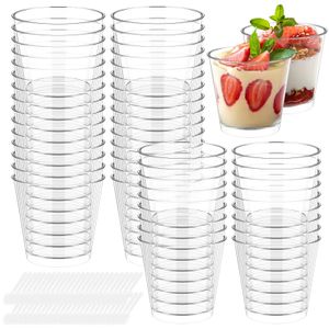 Verres à vin 200ML 50 pièces tasses à dessert en plastique jetables anniversaire Transparent fête crème glacée Parfait apéritif tasse bol noël fourni 231018