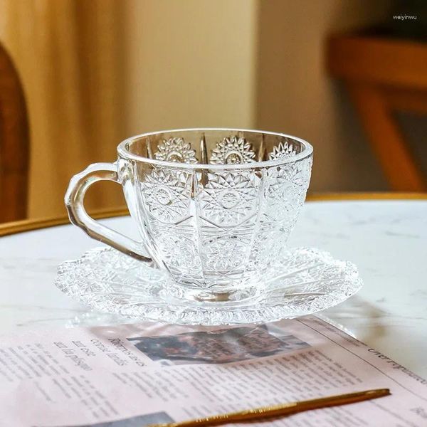 Ensemble de verres à vin de 200ml, ensemble de tasses à café, assiette en relief rétro de luxe, verre à Latte domestique, produit de thé, vente en gros