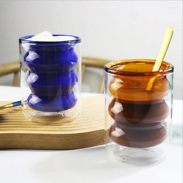 Copas de vino de 200ml, taza de cristal colorida de doble pared, taza de té y café resistente al calor con asa, whisky de cerveza transparente portátil