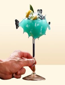Verres à vin 200 ml de cocktail Pufferfish créatif Verre de gobelet transparent avec paille avec fumée moléculaire Bar Partyware8166961