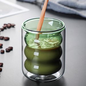 Wijnglazen 200 ml dubbele wand geïsoleerd glazen beker onregelmatige golfvormige hittebestendige thee -koffie Water Mok Clear drink drinkware