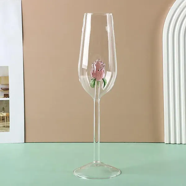 Verres à vin 220ml, gobelet à fleurs de Rose, tasse à Cocktail, tasse à café et à lait intégrée en cristal Rose