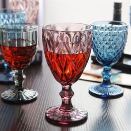 Verres à vin 240ml 300ml, 4 couleurs, style européen, vitrail en relief, lampe à vin, gobelets épais274A