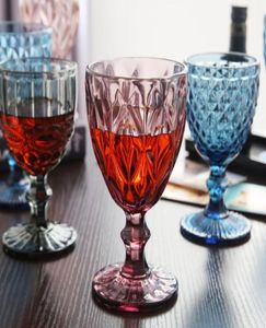 Wijnglazen 240 ml 300 ml 4colors Europese stijl reliëf glas in lood wijnlamp Dikke bekers673284444