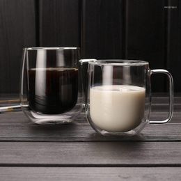 Verres à vin 250 ML/350 ML résistant à la chaleur Double paroi tasse en verre bière tasses à café avec poignée tasse tasses à thé verres transparents