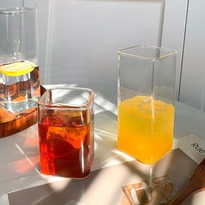 Wijnglazen 250 ml/350 ml Transparante Vierkante Glazen Kopjes Creatieve Koffiemok Thee Melk Sap Eenvoudige Mokken Hoge borosilicaat Drinkgerei Kan