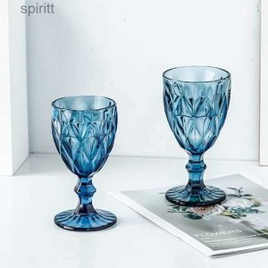 Wijnglazen 250ml Gekleurde beker Wijnwaterglas Machine geperst Helder blauw Roze Grijs glazen bekers Vintage glazen beker YQ240105