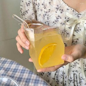 Wijnglazen 250 ml vierkante melkdoos glazen beker magnetron kan verwarmen creatieve thuis keuken servies benodigdheden Japanse stijl