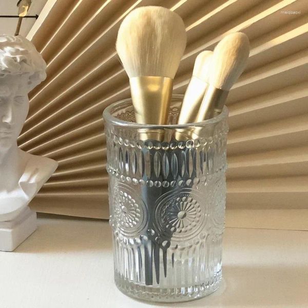 Verres à vin 260ml/400ml, tasse en verre de tournesol à bords dorés gaufrés, cylindre de brosse de maquillage, stylo de rangement de bureau, seau de lavage à l'eau