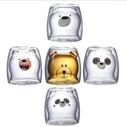 Wijnglazen 270 ml Creatieve schattige beren Koffie Mokken Dubbellaags Glas Cup Animal Milk Sap Tea Mok Valentijnsdag Kerstcadeaus