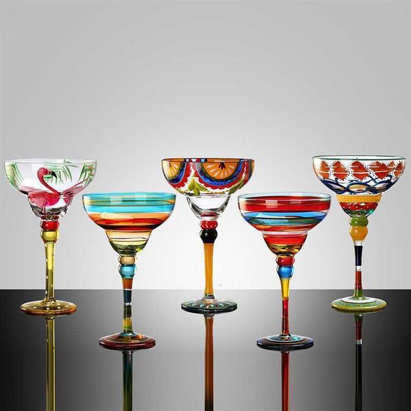 Verres à vin 270 ml Creative Margarita Main Coloré Cocktail Verre Gobelet Coupe Plomb Home Bar Fête De Mariage Drinkware 23011202O