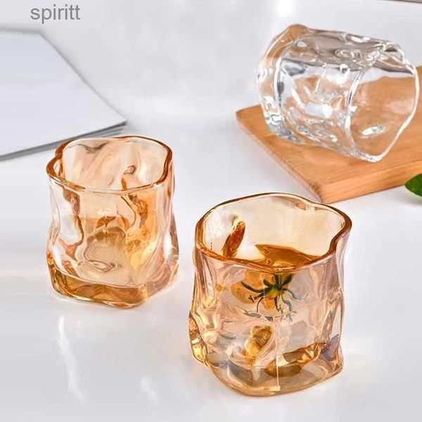 Verres à vin 280 ml Transparent résistant à la chaleur tasse en verre verre à vin fille café lait bouteille d'eau irrégulière Bar tasse à whisky YQ240105