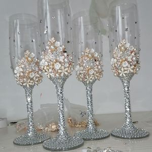 Verres à vin 2pcs 210 ml fleurs bling scintillant cristal s fête coupées cocktails tasse de gobelet de gobelet vitre 230814