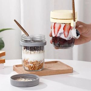 Verres à vin 2 pièces 350ml verre avoine petit déjeuner tasses avec cuillère bonne étanchéité bols à échelle claire nuit avoine conteneur puddings