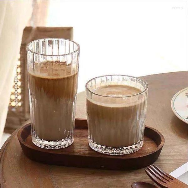 Verres à vin 2pcs Cafe American Iced Coffee Caxe rétro Vertical Stripes Glass Home Restaurant Mug Bar Cocktail