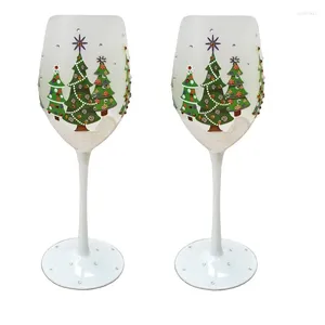 Wijnglazen 2 stks creatieve kerstboom met de hand geschilderd kristal rood glas European goblet cup feest huisdecoratie geschenken