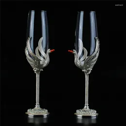 Wijnglazen 2 stks Creative Swan Ema Champagne Glas Crystal Wedding Toasting Goblet Party Decoration Cups met geschenkdoos