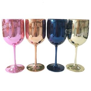 Verres à vin 2pcs / lot 16 oz 4 couleurs tasse en plastique rouge galvanoplastie gobelet camping en plein air rassemblement familial jus verre à champagne 230228