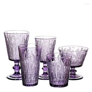 Copas de vino 2 unids Flor de vidrio púrpura Relieve Jugo de alta calidad Casa de agua creativa Bebida de Drinkware