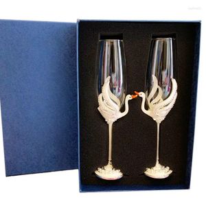 Wijnglazen 2 stks/set kristal champagne glazen beker zwaan water diamant goblet party huwelijk decoratiebekers voor feestjes cadeaubakje