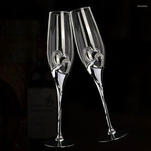 Verres à vin 2 pièces ensemble de verres à Champagne de mariage flûte à griller avec strass cristal bordé coeurs décor boisson gobelet tasse
