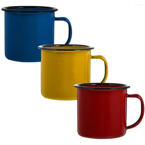 Verres à vin 3 pièces tasse en émail tasses petit café Simple tasse Portable poignée conception expresso tasses d'extérieur petit déjeuner eau pratique Tiki