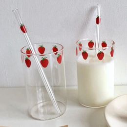 Verres à vin 300 ml 10 oz tasse en verre avec paille japonaise haute teneur en borosilicate mignon jus de fraise lait boire S cadeaux pour fille dame