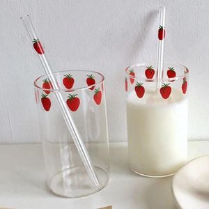 Wine Glasses 300ml 10oz Glass Cup With Straw Japanese High Borosilicate Cute Strawberry Juice Milk Drinking S Gifts For Girl Lady