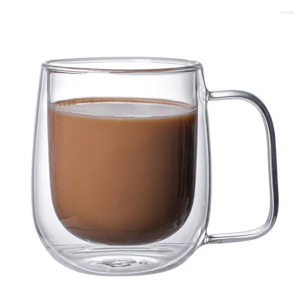 Verres à vin 300 ml / 425 ml en gros verre transparent avec poignée tasse à double paroi pour la consommation domestique de jus de café thé Drinkware