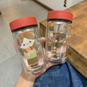 Verres à vin 300 ml dessin animé transparent double mur de verre bouteille d'eau à thé infuseur infuseur tasse de bureau en acier inoxydable filtres