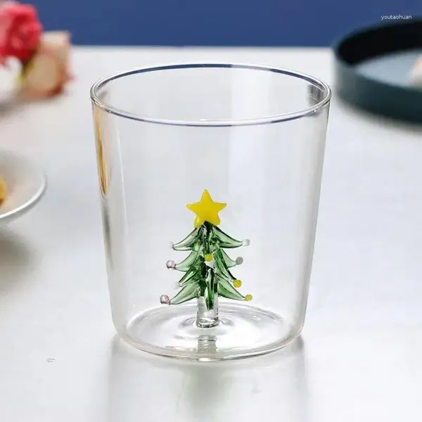 Copas de vino 300ml Taza de café de árbol de cristal de Navidad Taza de té de agua para niños lindos para leche con champán