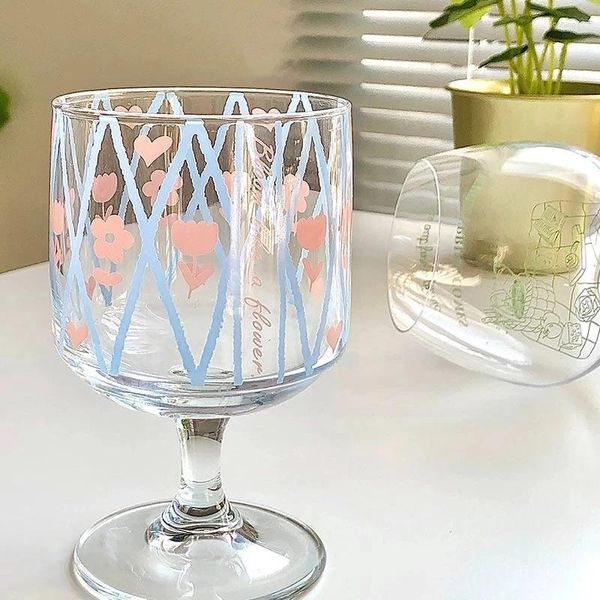 Verres à vin 300 ml de la fleur créative imprimé gobelet en verre tasse de café sans café au plomb Home Cafe Party Ice Cream Dessert Juice Boire