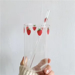 Wijnglazen 300 ml schattig aardbeienglas met stro creatief transparante bubble theekop resistent melk waterbekers thuisdranken.