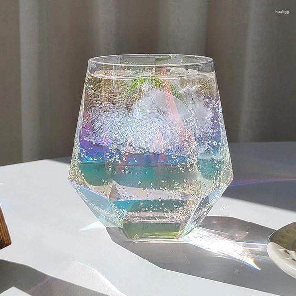 Copas de vino de 300ml, vidrio colorido Hexagonal transparente, agua, leche, jugo, bebida, taza extranjera para cocina, tazas para el hogar