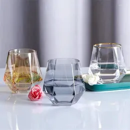 Verres à vin 300 ml de verre diamant hexagonal tasse de crustruction créative whisky gobelet gold bord jus de jus de bois