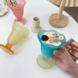 Verres à vin 300Ml Ins Creative Tulipe Dentelle Verre Tasse Rétro Givré Gobelet Dessert Jus Maison Café Drinkwere Glace Milkshake Tasse Cadeaux