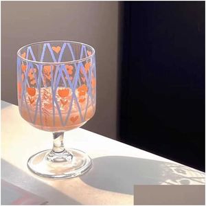 Copas de vino 300 ml Punta coreana Margarita Copa de jugo Impresión Patrones de flores Cosmos Vaso Conjunto de bebida Regalo Gota fría Entrega Hom Dhr5F