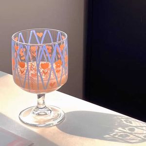 Wijn Glazen 300Ml Koreaanse Tulp Daisy Wijnglas Sap Cup Afdrukken Bloem Patronen Kosmos Bloem Tumbler Drinken Set Gift koude Drank Cup J230425
