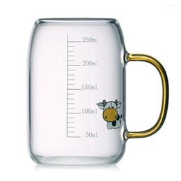 Wijnglazen 300 ml melkbeker glas draagbare cartoon nieuwigheid koffie mok latte met handgreepschaal meten hittebestendige cups